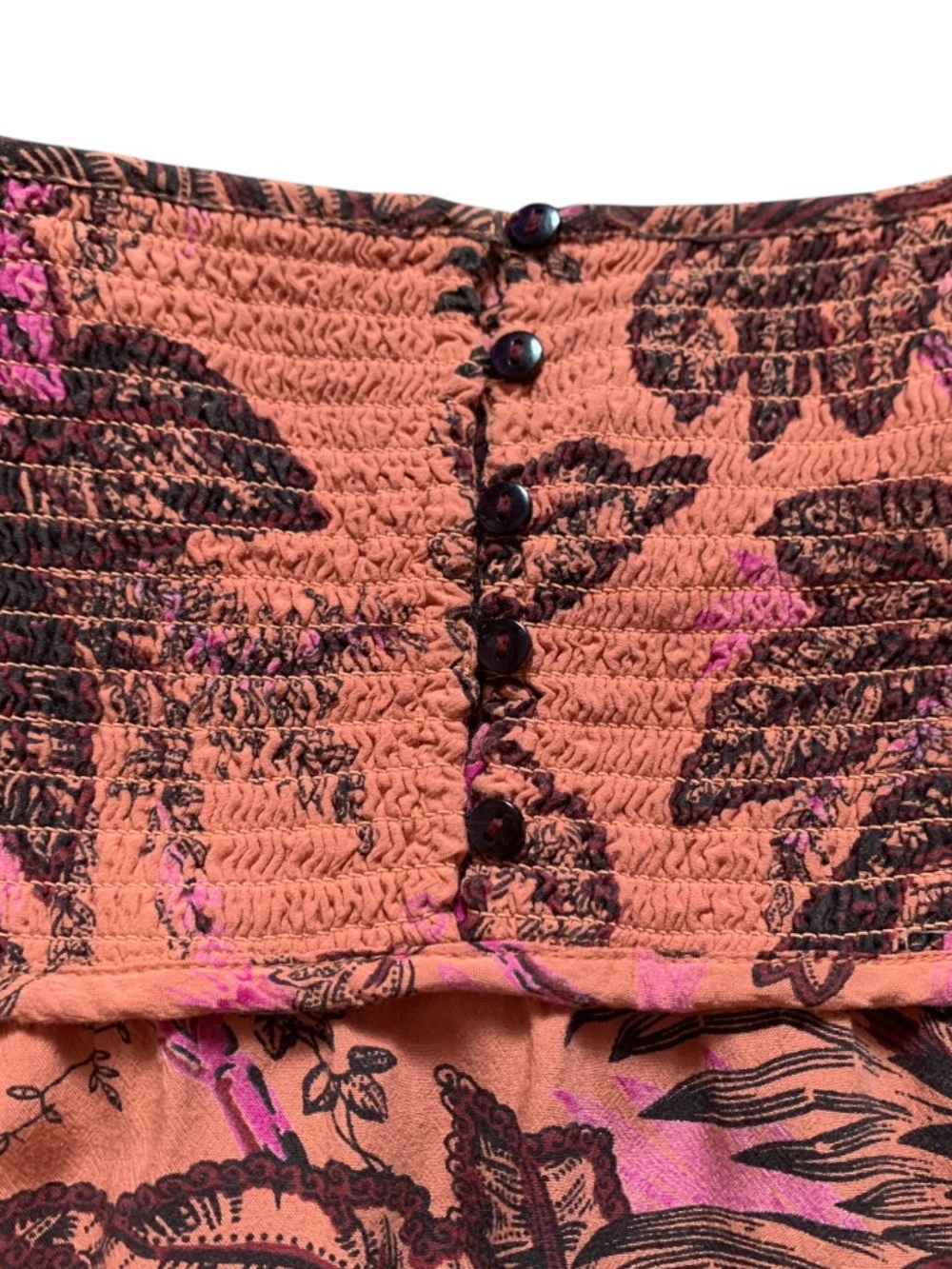 Anthropologie Peach Coral Plum Tropical Bird Maxi Dress Natural Life Boho - Picture 10 of 11